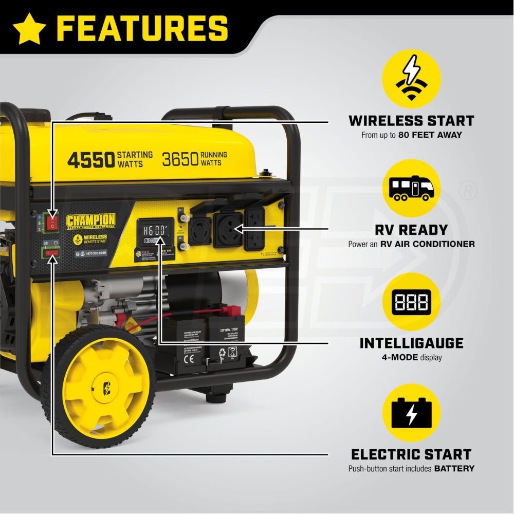 Champion 201156 - 3650 Watt Electric Start RV-Ready Portable Generator ...