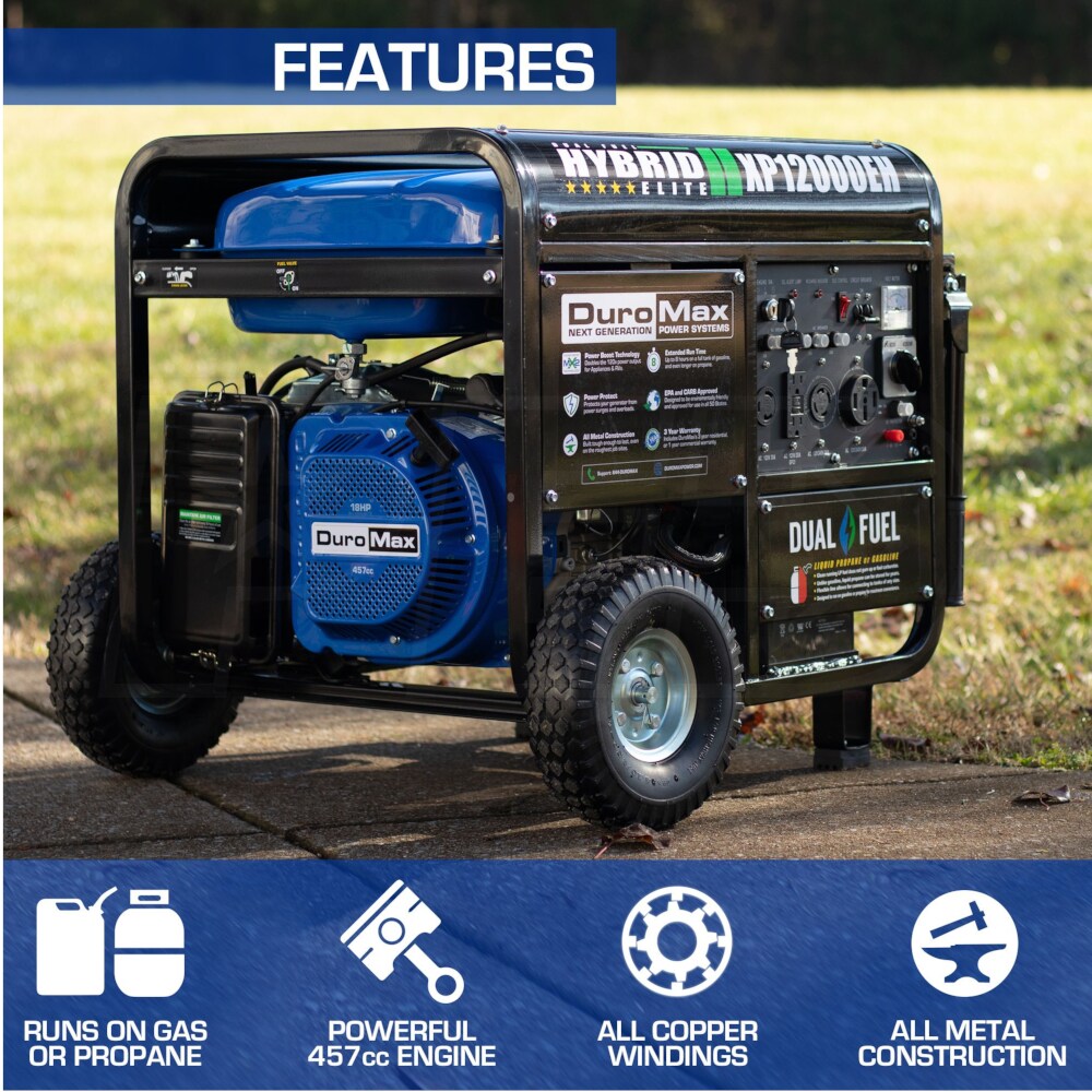 DuroMax XP12000EH - 9500 Watt Electric Start Dual Fuel Portable ...